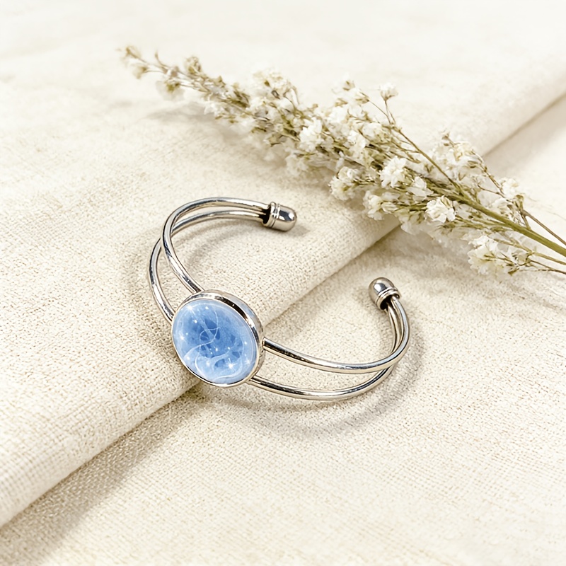 Blue Starry Round Time Gemstone Inlay Bangle